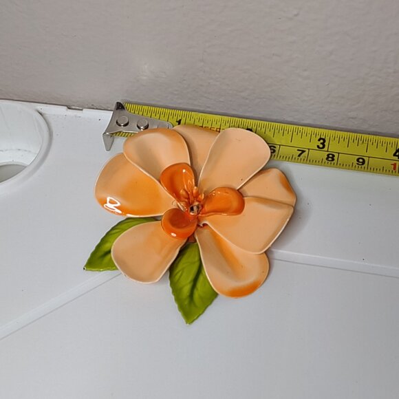 Orange Enamel Large Flower Brooch - Picture 9 of 11